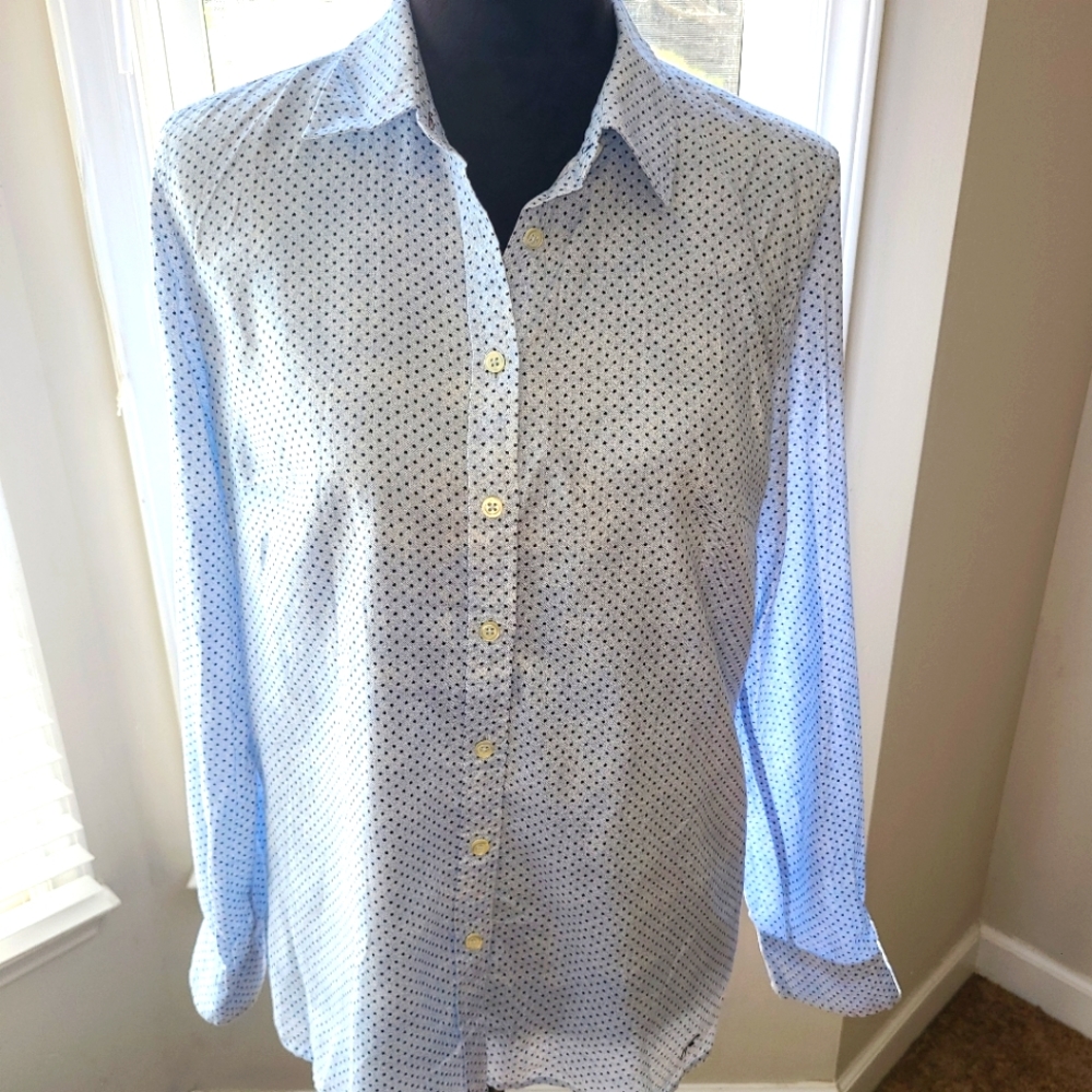 Talbots Cotton Buttonfront Blue polka dot Size M EUC